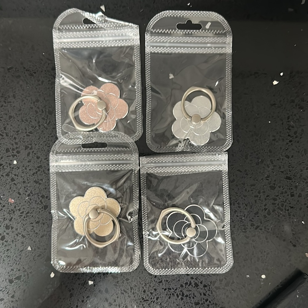 4 pieces Elegant Floral Phone Ring Holder Set - Gold, Silver, Rose Gold, Black